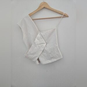 Michelle Mason One Shoulder Asymmetrical Top, Ivory Winter White, Size P